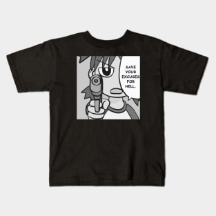 (monochrome) water gun yotsuba says save your excuses for hell Kids T-Shirt